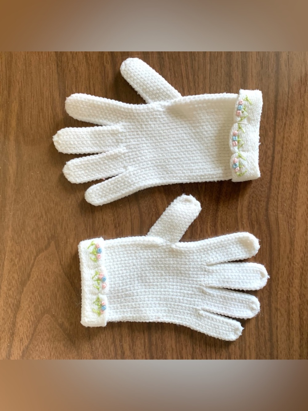 Vintage Children’s Handmade Knit Embroidered Finger Mitts
